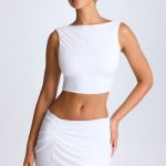 Draped A-Line Mini Skirt in White - Image 5