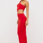 Premium Jersey Asymmetric Cut Out Maxi Dress  in Scarlet Red - Image 3