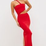 Premium Jersey Asymmetric Cut Out Maxi Dress  in Scarlet Red - Image 7
