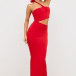 Premium Jersey Asymmetric Cut Out Maxi Dress  in Scarlet Red - Image 8