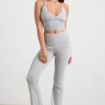 Chunky Knit Kick Flare Trousers in Heather Grey - Image 6