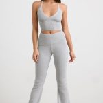 Chunky Knit Kick Flare Trousers in Heather Grey - Image 7