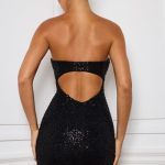 Embellished Sweetheart-Neck Mini Dress in Black - Image 2