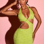 Halter Neck Cut Out Mini Dress in Lime