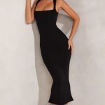 Square Neck Midi Dress in Black