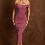Off-Shoulder Draped Midaxi Dress in Dark Rose - Image 7