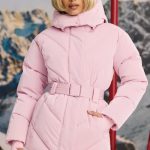 Oversized Quilted Hooded Ski Jacket in Pastel Pink