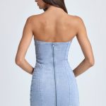 Bandeau Lace-Up Mini Dress in Light Blue Stonewash - Image 2