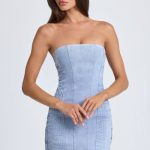 Bandeau Lace-Up Mini Dress in Light Blue Stonewash - Image 7