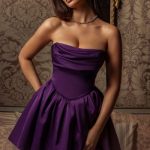 Cowl-Neck Corset Mini Dress in Plum - Image 3