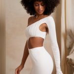 Single Sleeve Cut Out Mini Dress in Ivory - Image 3