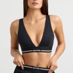 Plunge-Neck Crop Top in Black