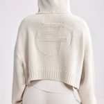 Cropped Zip-Up Chunky Knit Hoodie in Cream - Image 2