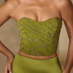 Embellished Bandeau Corset Top in Olive - Image 4