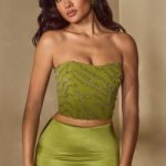 Embellished Bandeau Corset Top in Olive - Image 5