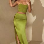 Embellished Bandeau Corset Top in Olive - Image 9