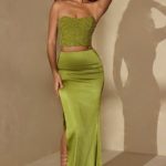 Embellished Bandeau Corset Top in Olive - Image 12