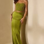Embellished Bandeau Corset Top in Olive - Image 13
