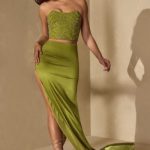 Embellished Bandeau Corset Top in Olive - Image 14
