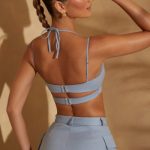 Double Bust Detail Linen Bralette in Light Blue - Image 2