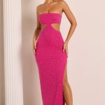 Embellished Cut Out Maxi Dress in Fuchsia