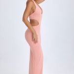 Cut-Out Halterneck Maxi Dress in Apricot Pink - Image 4