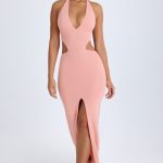 Cut-Out Halterneck Maxi Dress in Apricot Pink - Image 6