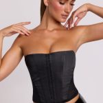 Satin Strapless Corset in Black - Image 8