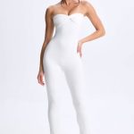 Tall Twist-Front Split Hem Flared Jumpsuit in White