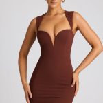 Heart Cut Out Mini Dress in Chocolate Brown