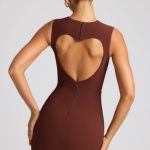 Heart Cut Out Mini Dress in Chocolate Brown - Image 2