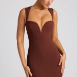 Heart Cut Out Mini Dress in Chocolate Brown - Image 6