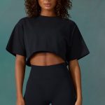Cotton Cropped Oversized T-Shirt in Black
