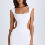 Cut-Out Lace-Up Mini Dress in White - Image 8