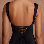 Tie Up Back Mini Dress in Black - Image 5