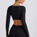 Ribbed Modal Long-Sleeve Crop Top in Black - Image 2