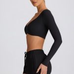 Ribbed Modal Long-Sleeve Crop Top in Black - Image 3