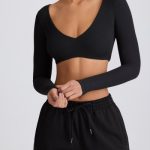 Ribbed Modal Long-Sleeve Crop Top in Black - Image 4