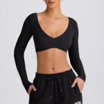 Ribbed Modal Long-Sleeve Crop Top in Black - Image 5