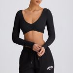 Ribbed Modal Long-Sleeve Crop Top in Black - Image 6