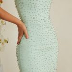 Hand Embellished Asymmetric Midi Dress in Sage - Image 5