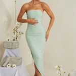Hand Embellished Asymmetric Midi Dress in Sage - Image 6