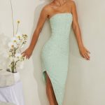 Hand Embellished Asymmetric Midi Dress in Sage - Image 7