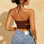 Keyhole Crop Top in Brown - Image 2