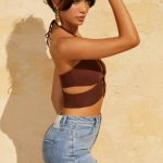 Keyhole Crop Top in Brown - Image 3