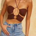Keyhole Crop Top in Brown - Image 4