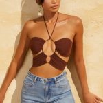 Keyhole Crop Top in Brown - Image 5