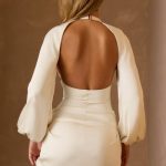Cut-Out Open-Back A-Line Mini Dress in Ivory - Image 3