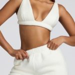 V Neck Fleece Bralette in White - Image 4