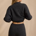 Mid-Rise Knit Mini Shorts in Charcoal Marl - Image 2